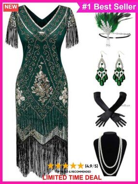 Plus Size 1920s Sequin Flapper Dress Fringe Sleeves Gatsby Cocktail